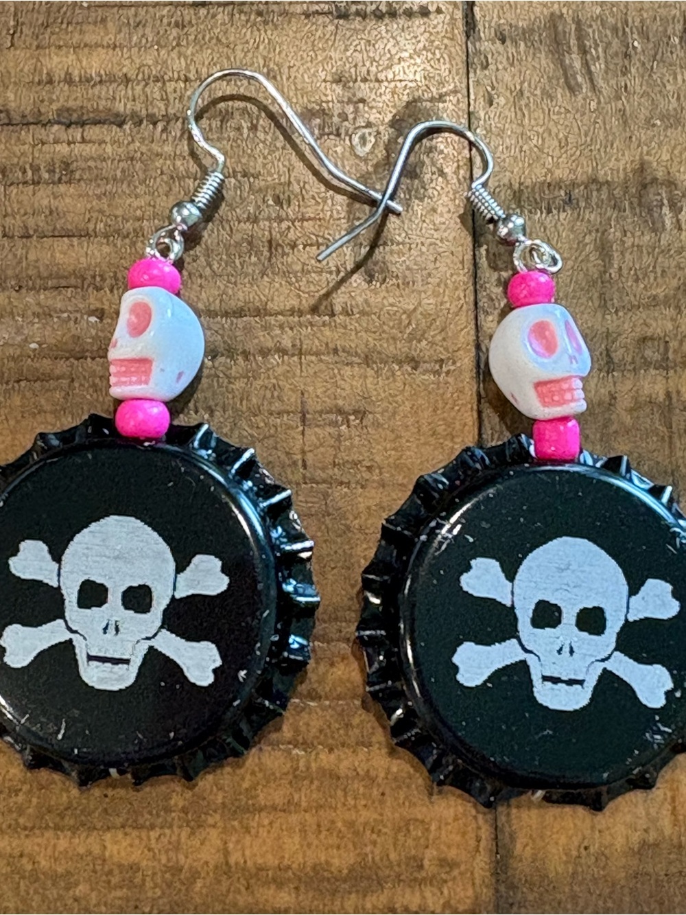 Bottle cap and guitar pick earrings